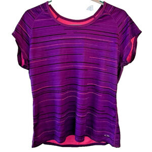 Champion DuoDry Women’s 2XL Purple Pink Striped Athletic Shirt Moisture Wicking